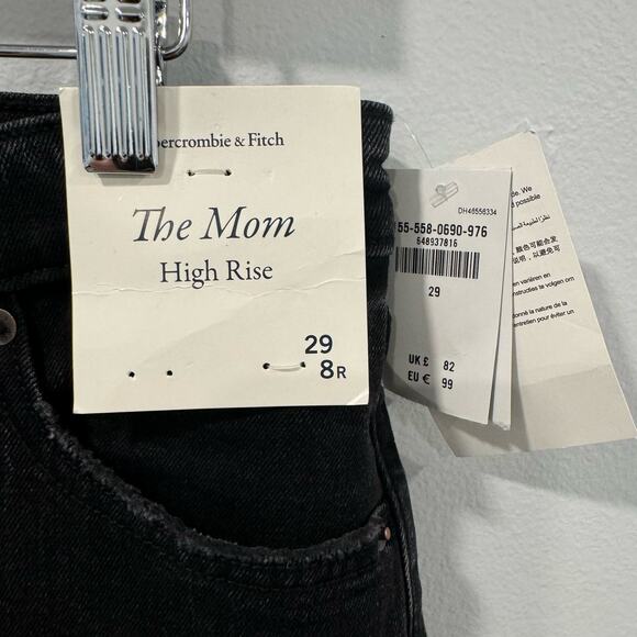 Abercrombie & Fitch The Mom High Rise Straight Distressed Black Jeans 29/8R - Picture 6 of 7
